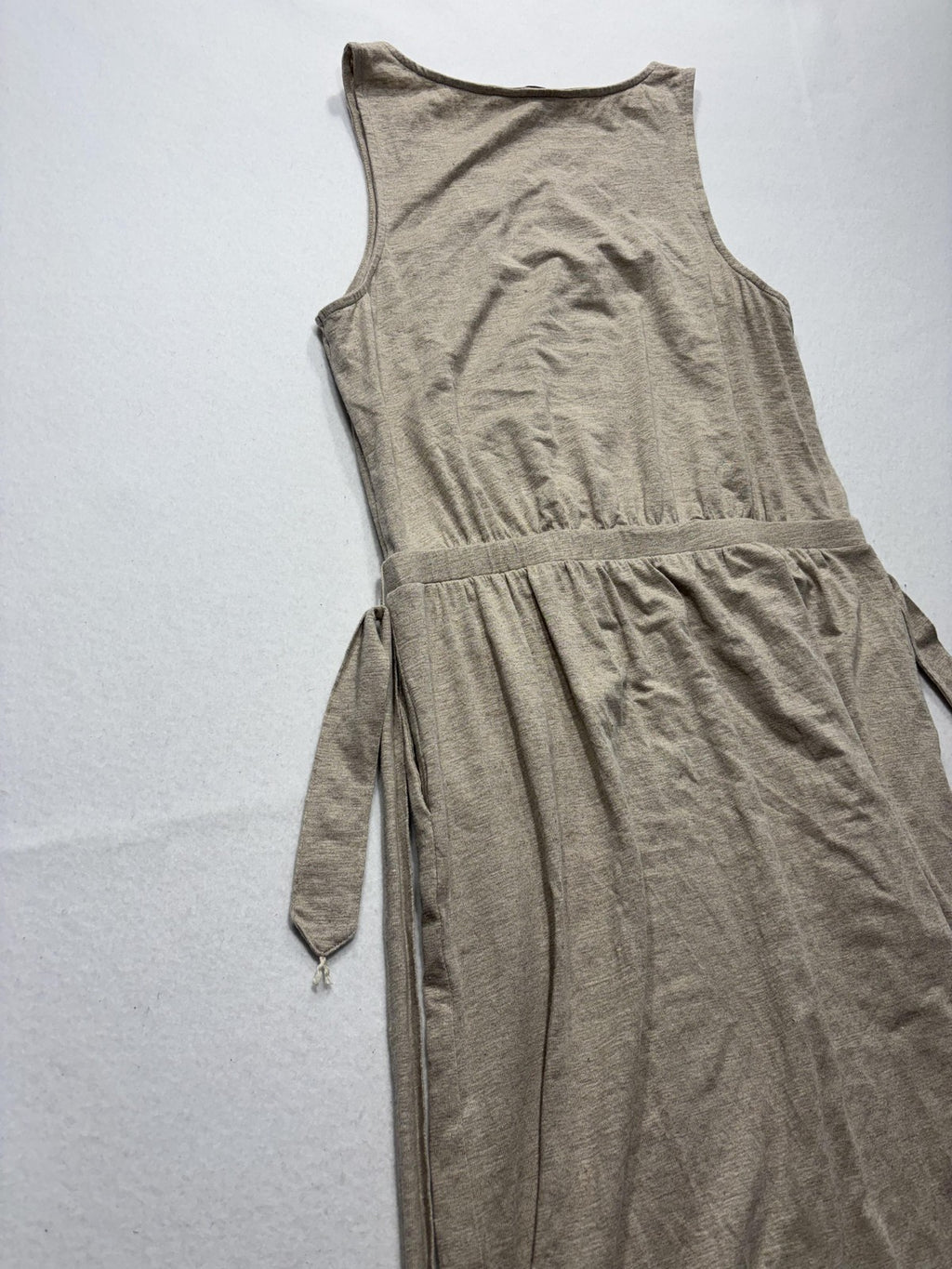 Tommy Bahama Dress Womens Medium Beige Beaded Scoop Neck Belted Hi Low Sundress
