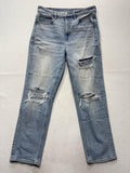 American Eagle Mom Straight Jeans Womens 6 Blue High Rise Distressed 28x28