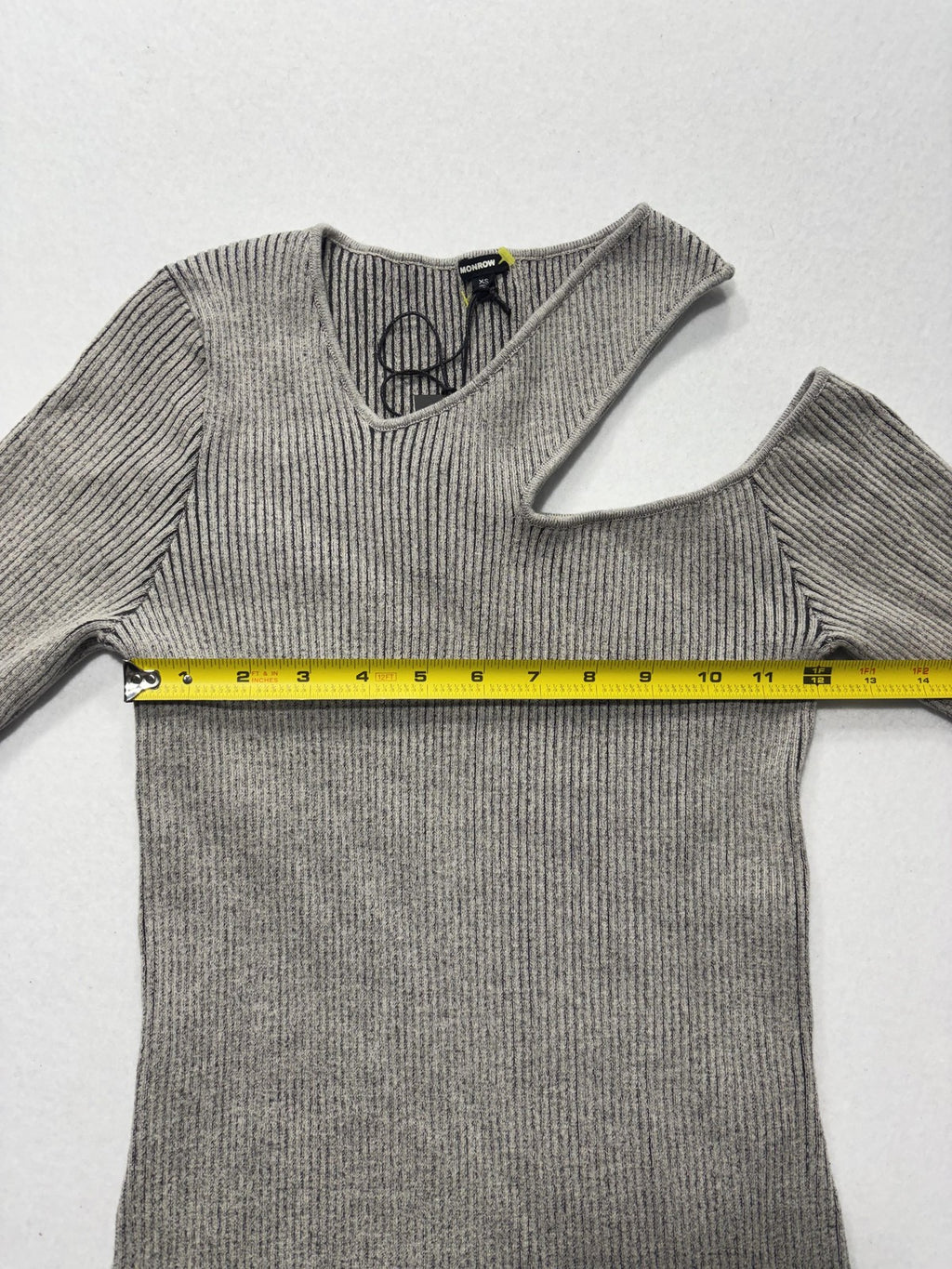 Monrow Sweater Dress Womens XS Gray Ribbed V Neck Cutout Bodycon Long Knit