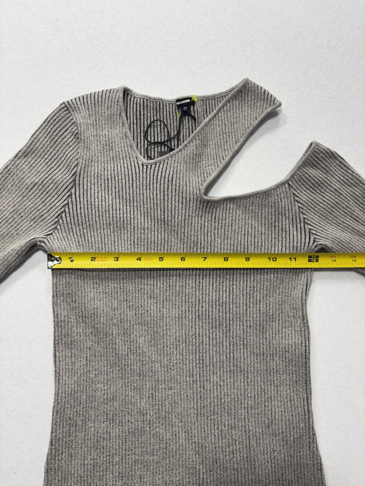 Monrow Sweater Dress Womens XS Gray Ribbed V Neck Cutout Bodycon Long Knit