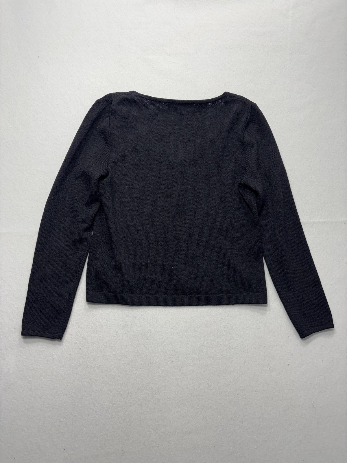 St. John Sweater Womens 4 Black Scoop Neck Rhinestone Button Long Sleeve Knit