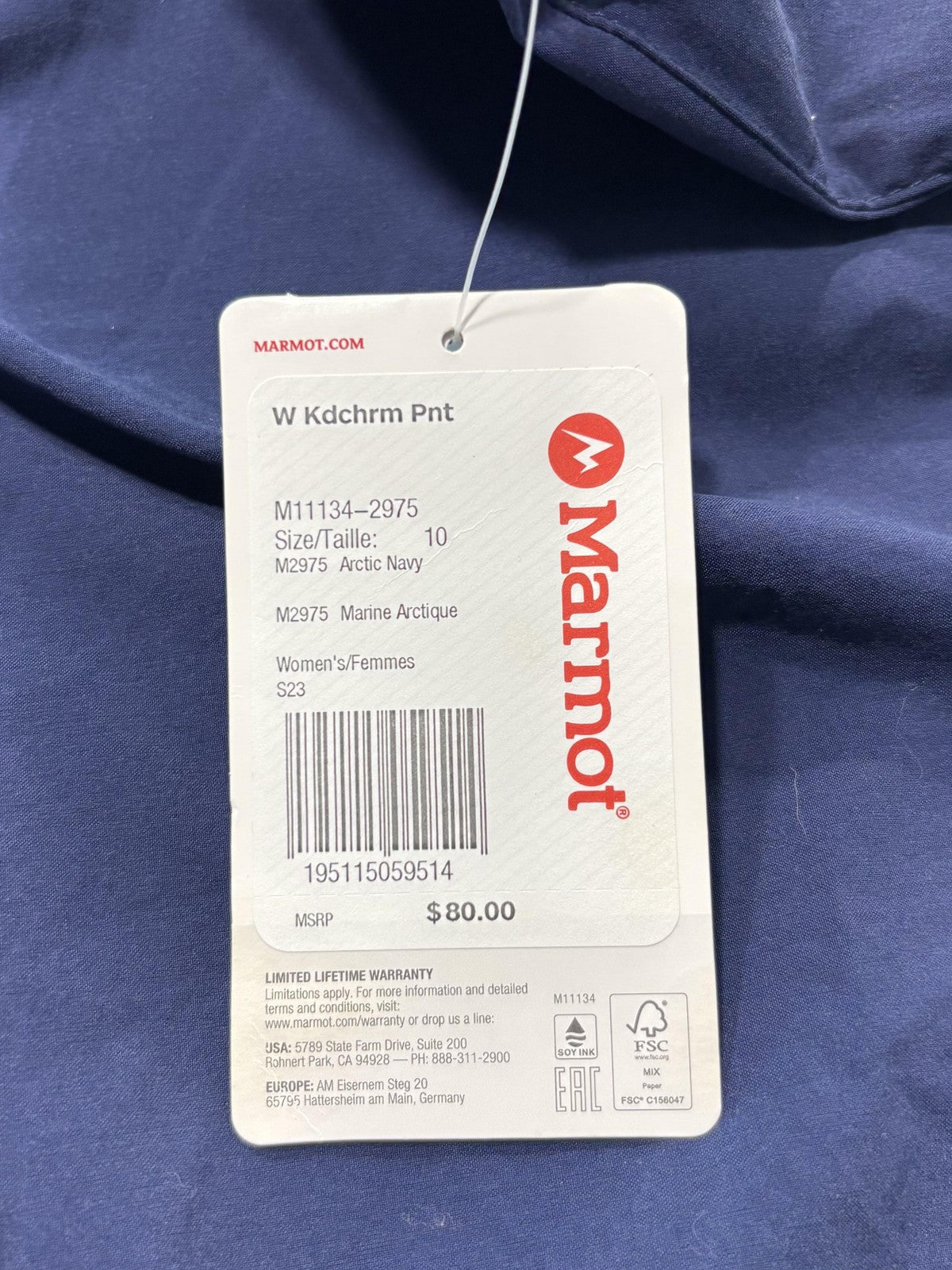 Marmot Pants Womens 10 Blue Kodachrome Nylon Adjustable Waist Hiking Travel