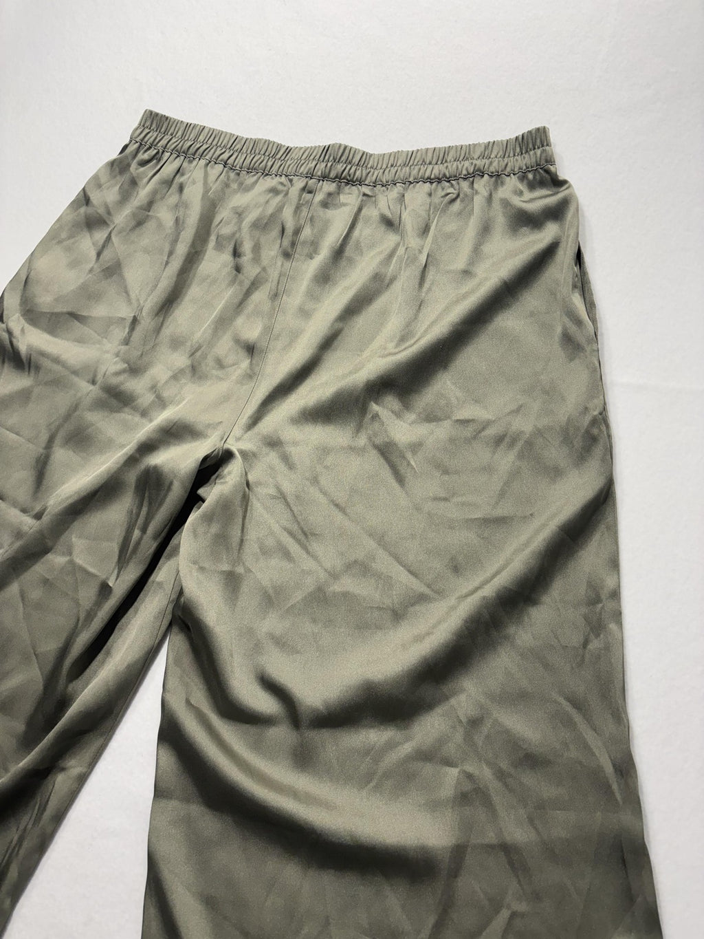 DKNY Pants Womens XL Green Satin Cropped Wide Leg Elastic Waist Pull On Culotte
