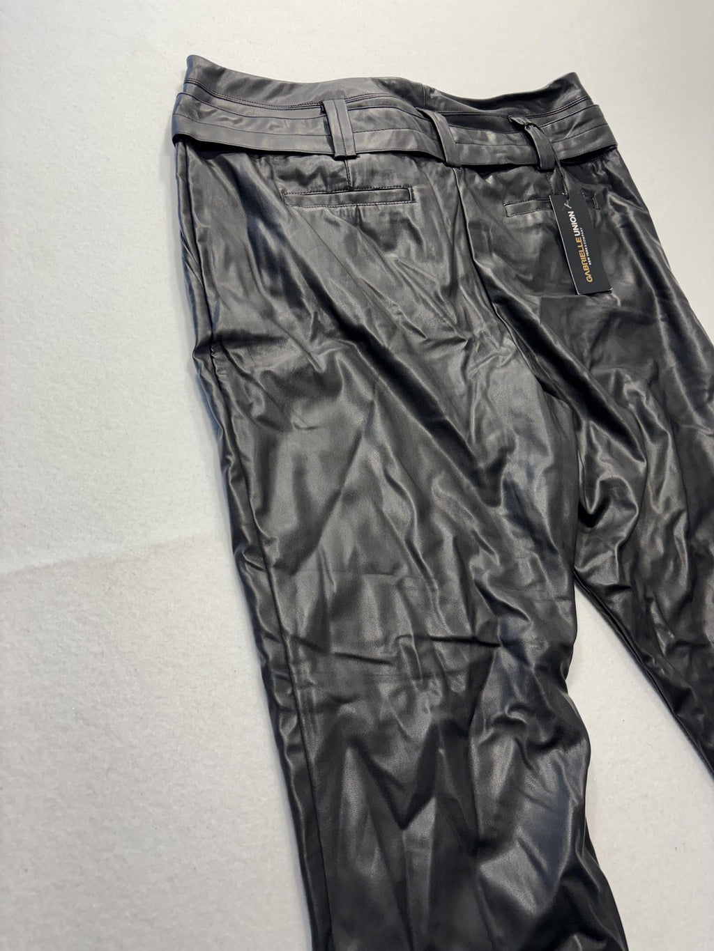 Gabrielle Union Pants Womens 18 Tall Black Faux Leather Jogger Belted Pockets