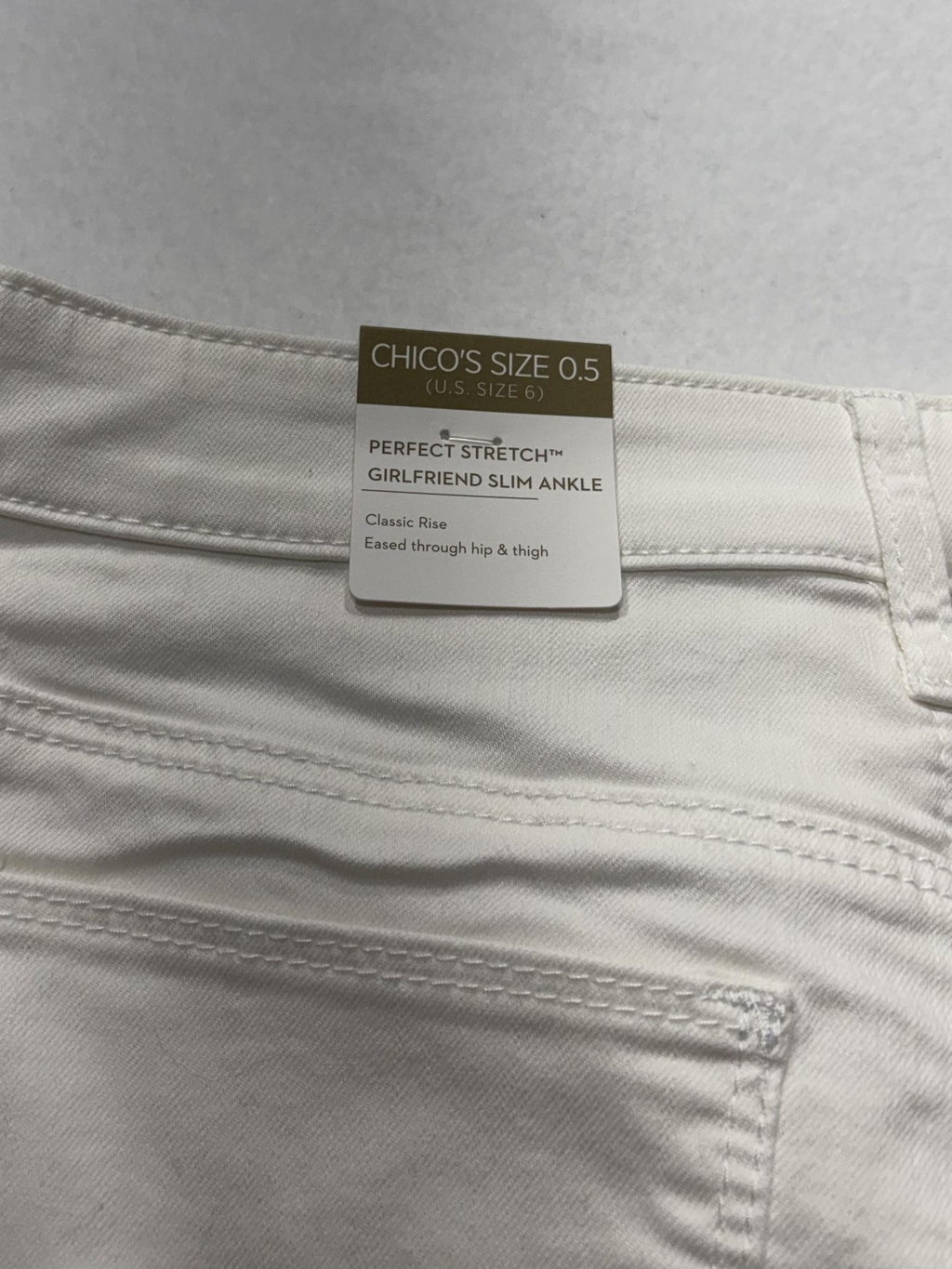 Chico's Jeans Womens 6 White Paisley Stretch Girlfriend Slim Ankle Raw Hem