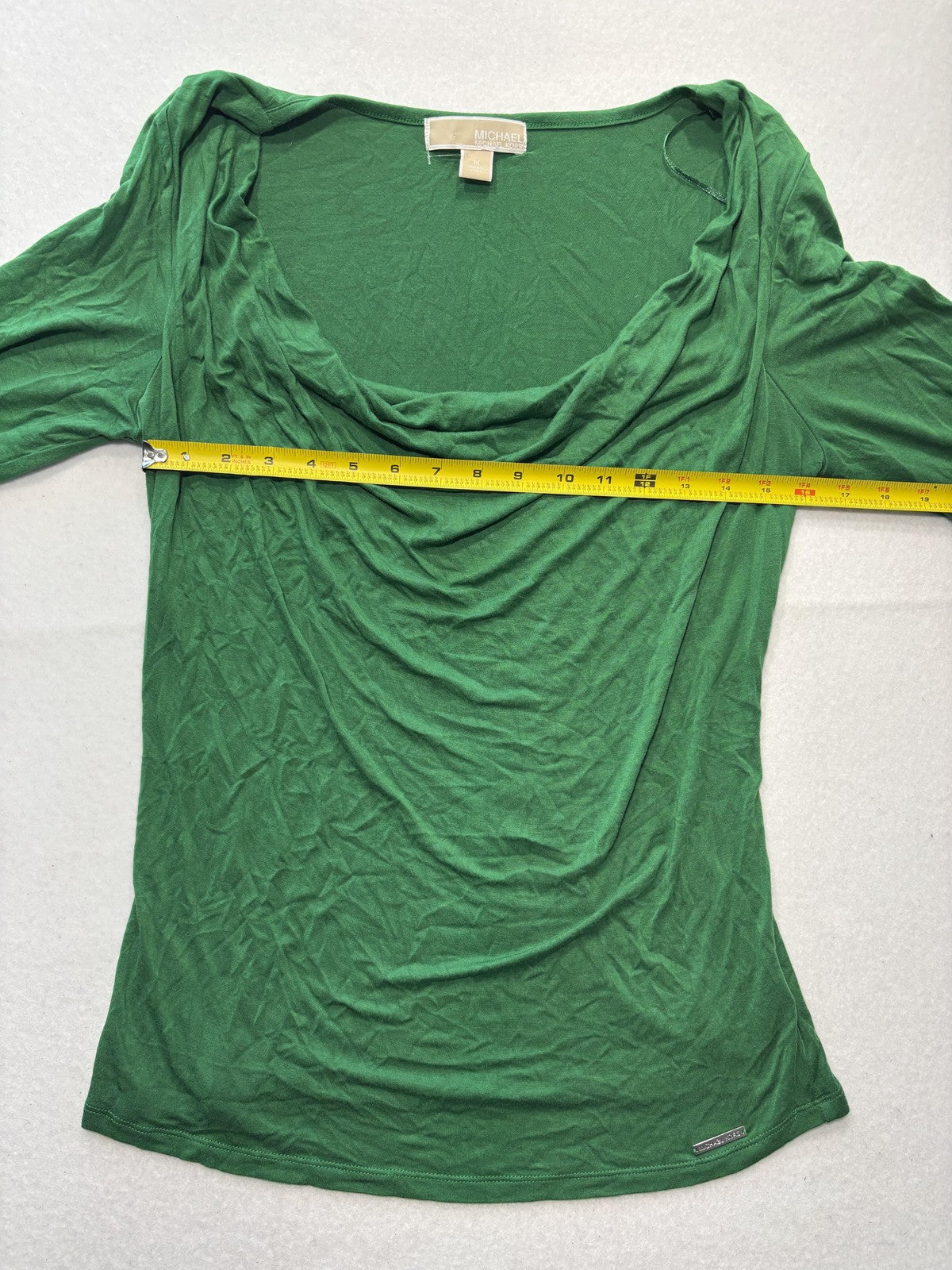 Michael Kors Top Womens Medium Green Cowl Neck 3/4 Sleeve Stretch Tunic Blouse