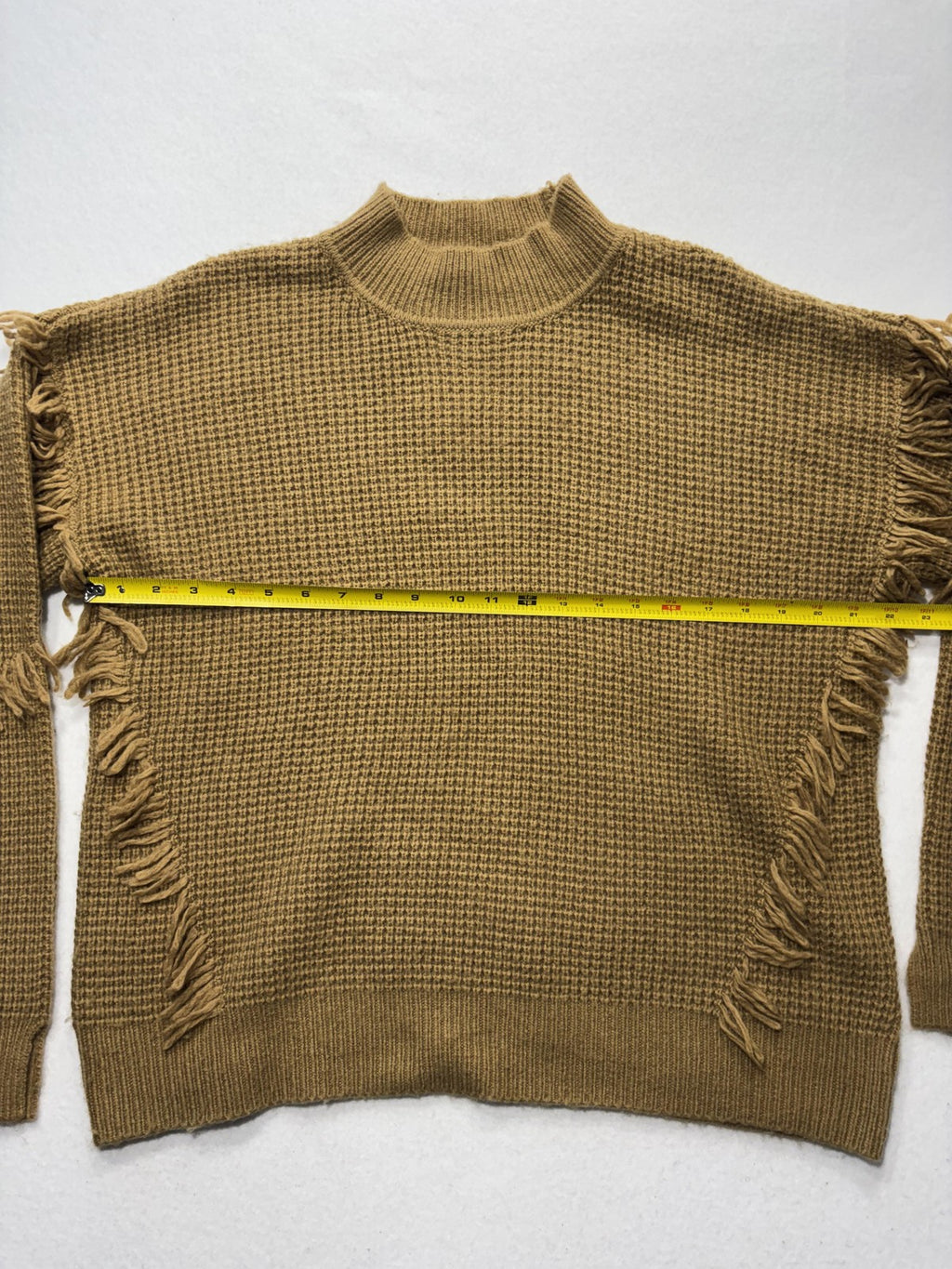 MICHAEL Michael Kors Sweater Womens Large Brown Waffle Knit Fringe Mock Neck