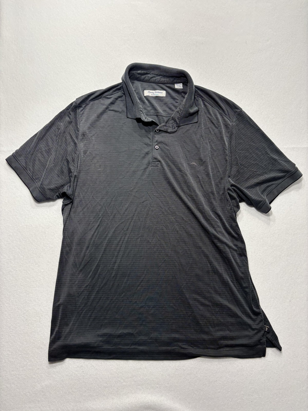 Tommy Bahama Polo Shirt Mens 2XL Gray Island Zone Striped Moisture Wicking