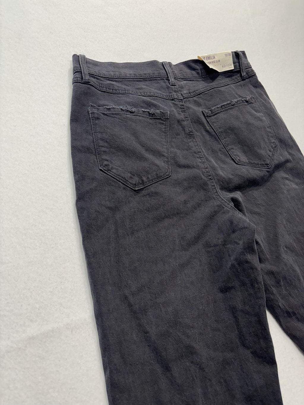Kensie Jeans Womens 10/30 Gray Charcoal Wash High Rise Slim Straight Raw Hem