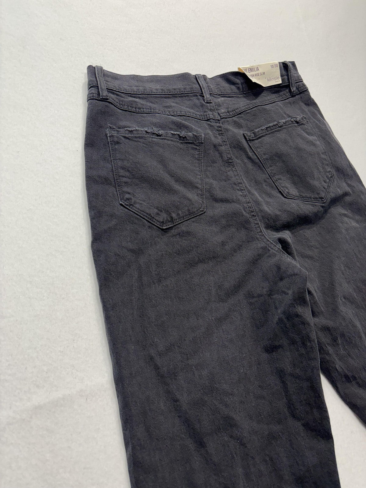 Kensie Jeans Womens 10/30 Gray Charcoal Wash High Rise Slim Straight Raw Hem