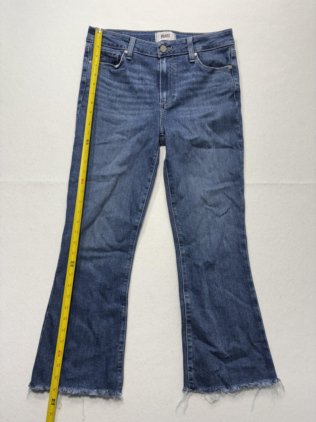 Paige Rory Crop Flare Jeans Womens 28 Blue Medium Wash Raw Hem 28x26 Stretch