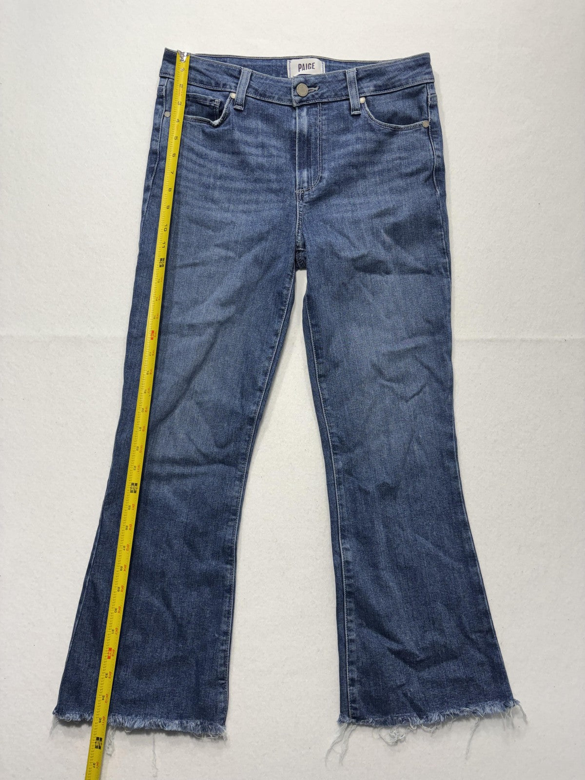 Paige Rory Crop Flare Jeans Womens 28 Blue Medium Wash Raw Hem 28x26 Stretch