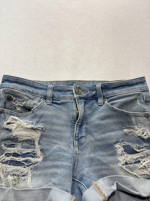 American Eagle Dream Short Womens 8 Blue Distressed Cut Off Denim MIDI