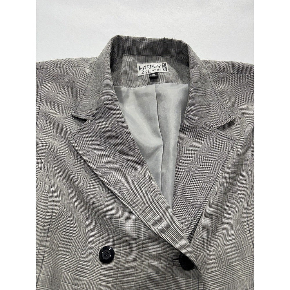 Kasper ASL Jacket Dress Womens 14P Gray Plaid Short Sleeve Belted 7K36BP NEW