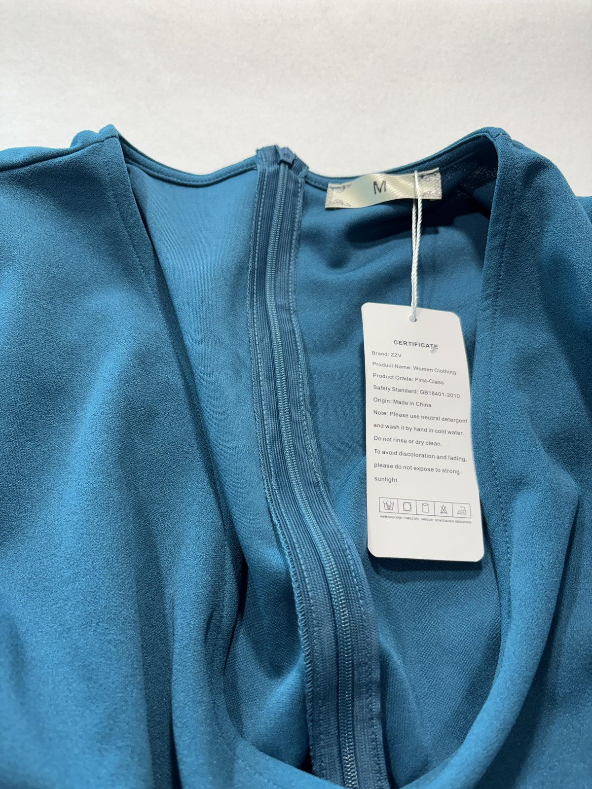 ZZV Dress Womens Medium Blue Cowl Neck Flutter Sleeve Asymmetrical Ruffle Midi