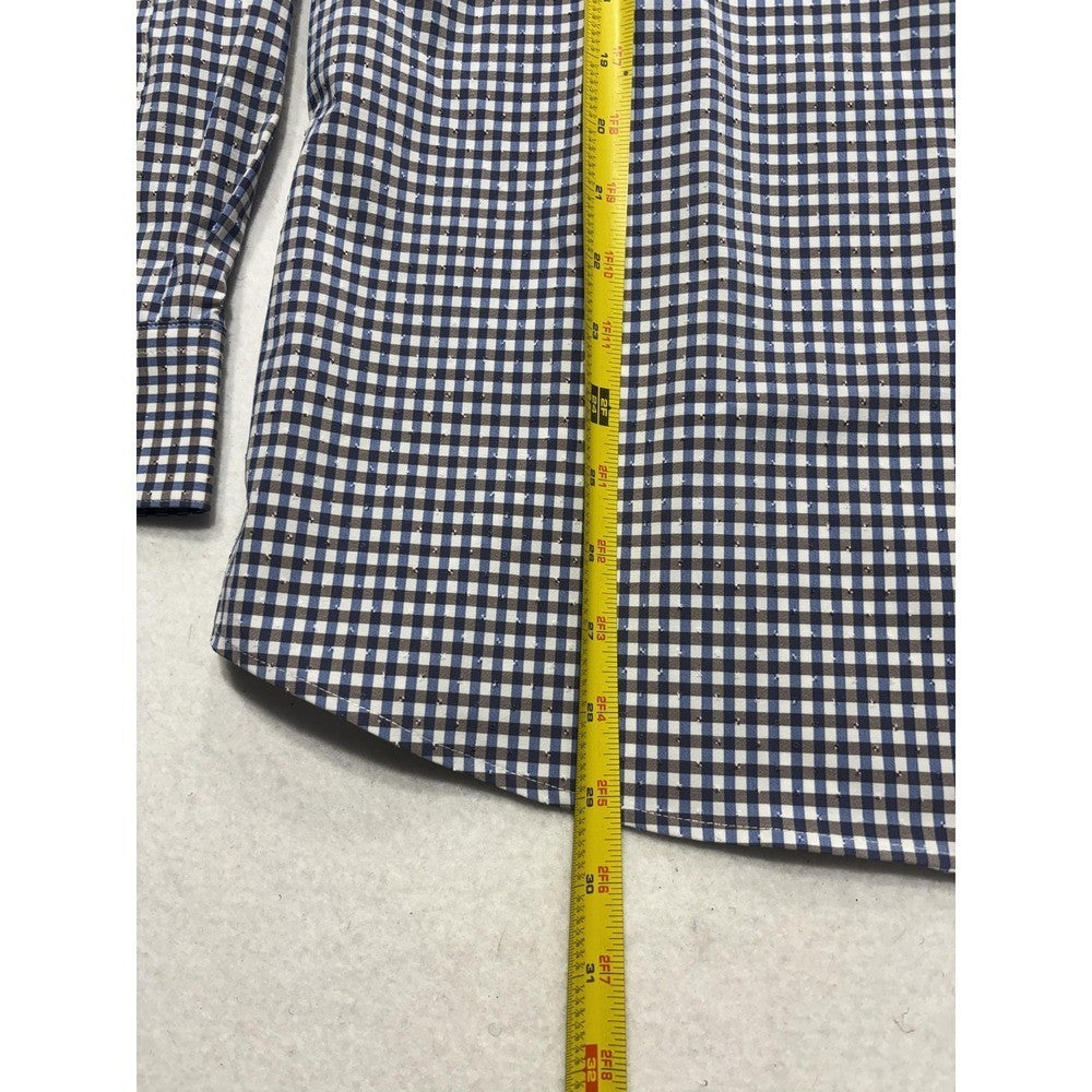 Quieti Dress Shirt Mens Large Blue Gingham Non Iron Performance Long Sleeve