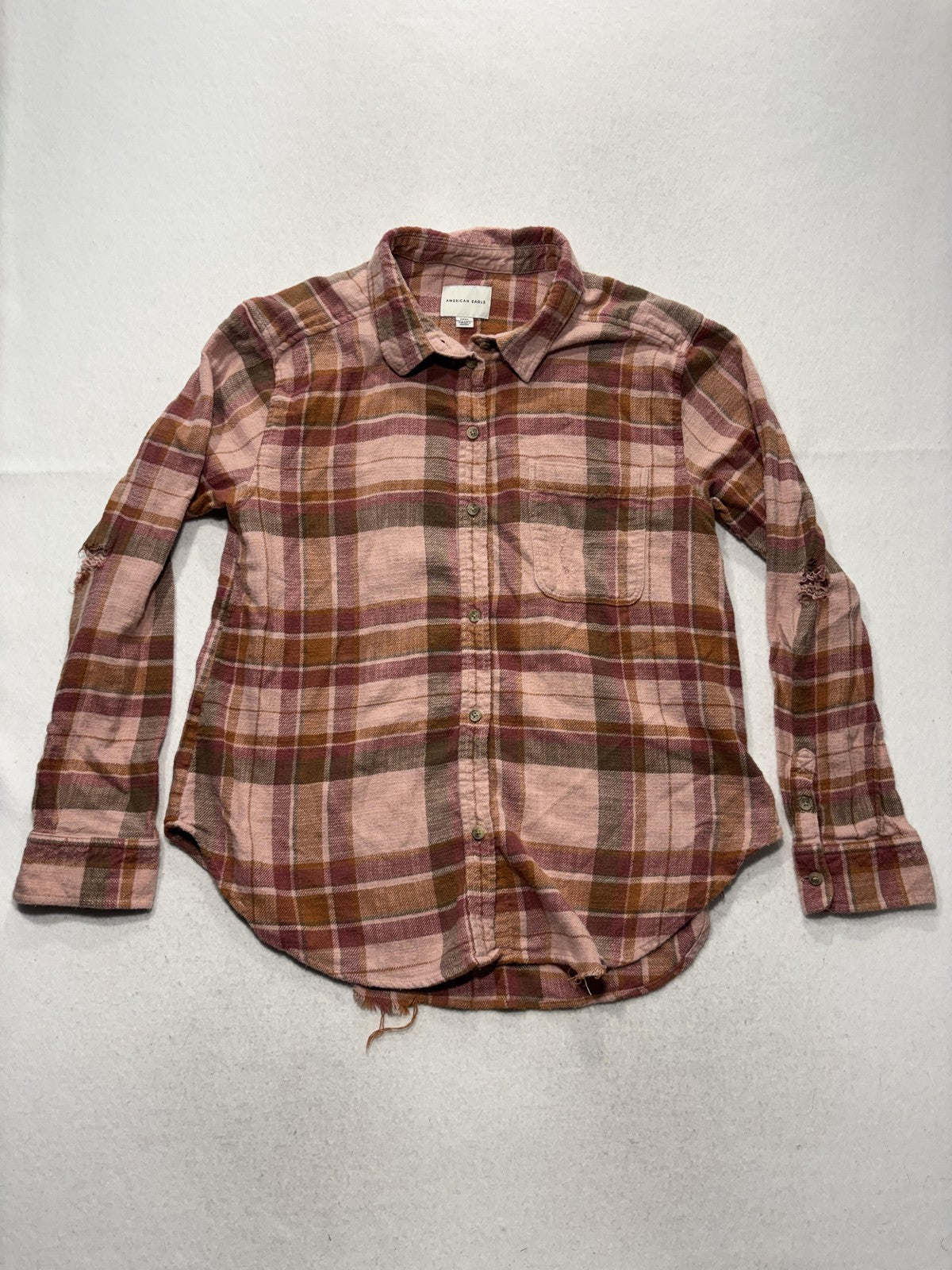 American Eagle Outfitters Button Up Shirt Womens Small Pink Plaid Flannel Casual