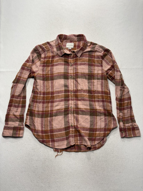 American Eagle Outfitters Button Up Shirt Womens Small Pink Plaid Flannel Casual