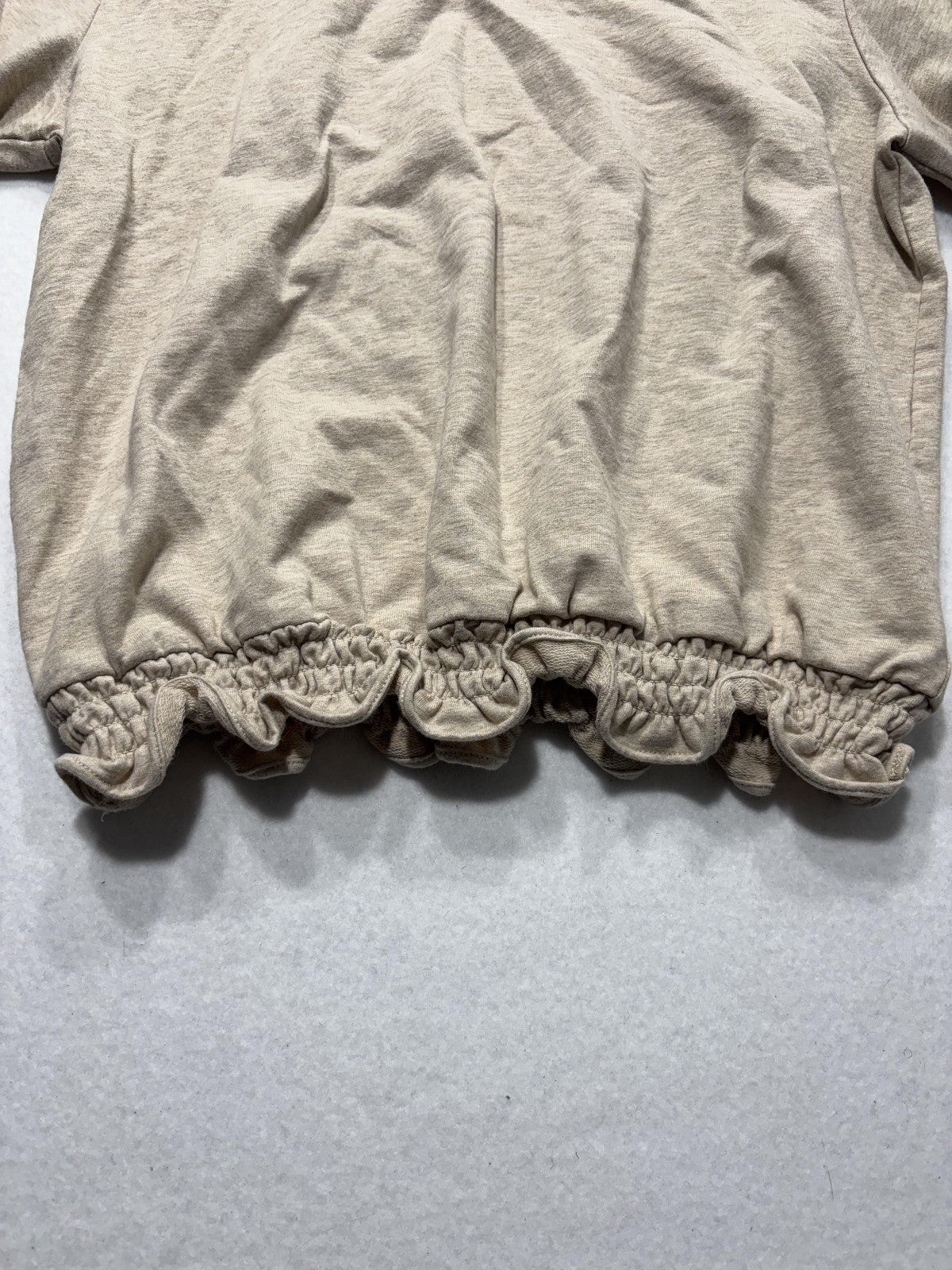 MICHAEL Michael Kors Top Womens Small Beige Crew Neck Long Sleeve Ruffle Hem