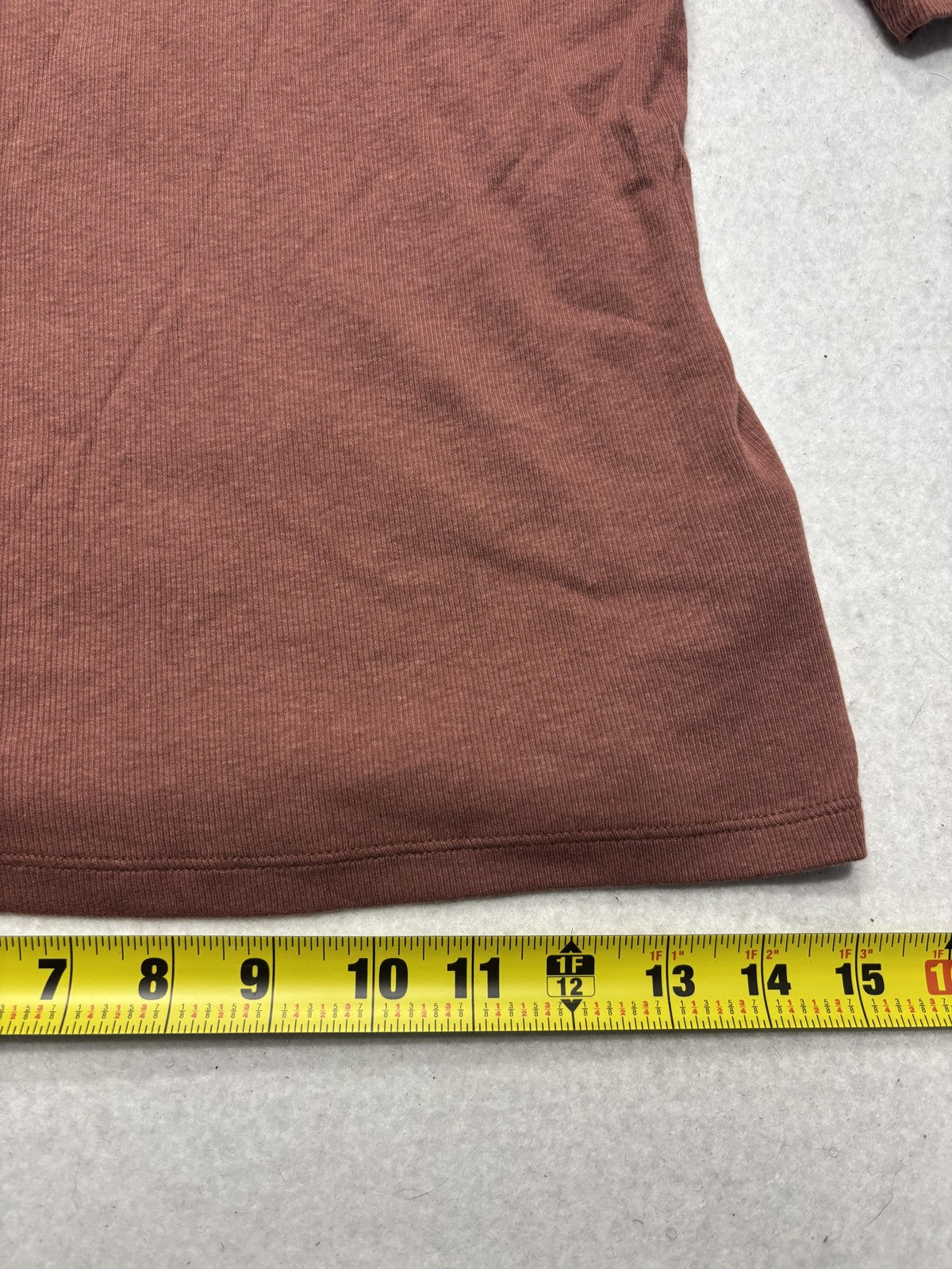 A New Day Shirt Womens Small Brown Mock Neck Short Sleeve Ribbed Knit Tee Casual