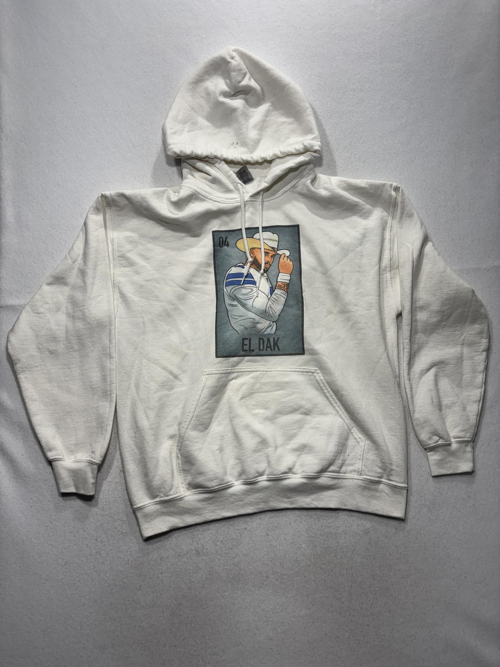 Gildan Hoodie Mens Large White El Dak Cowboy Graphic Fleece Pullover Football
