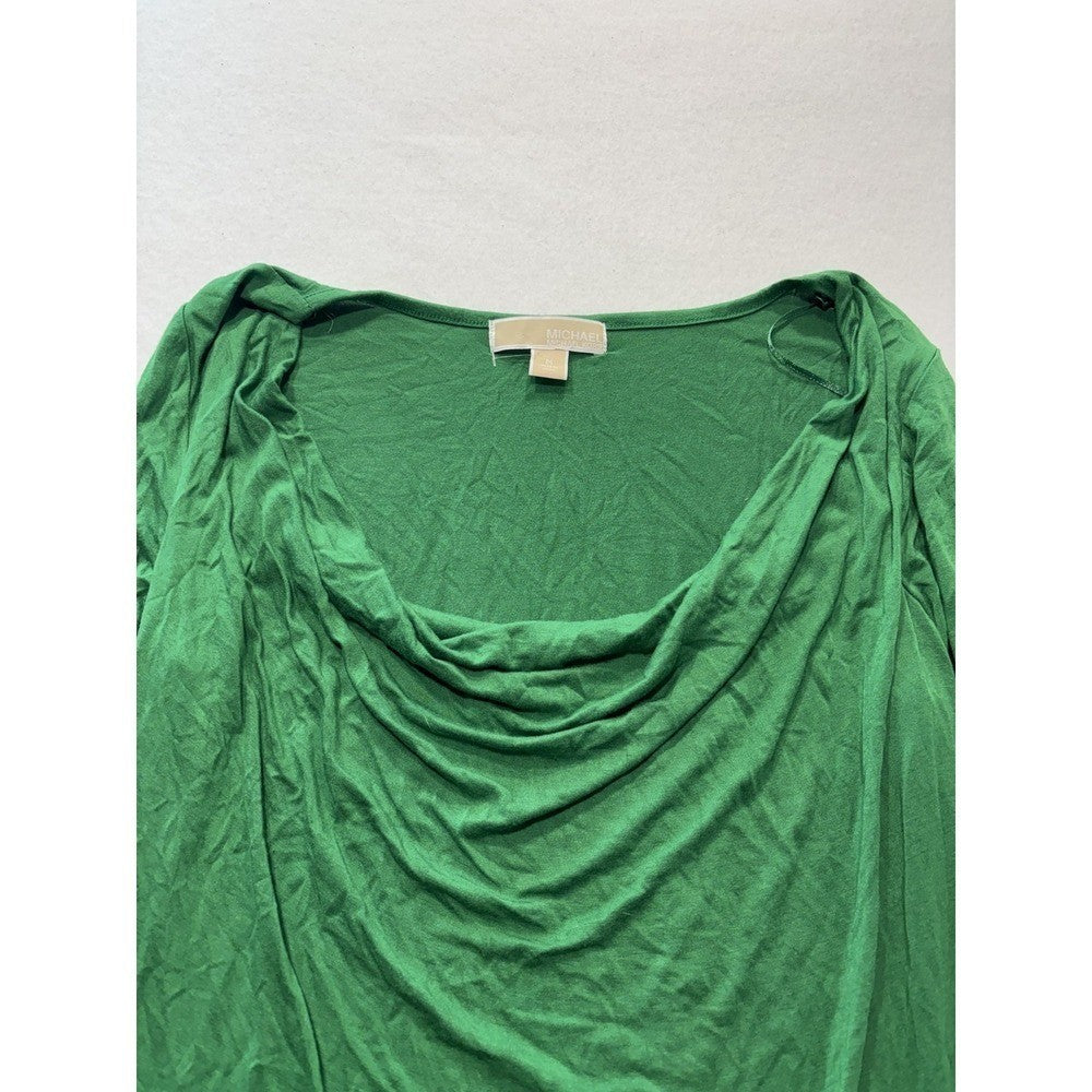 Michael Kors Top Womens Medium Green Cowl Neck 3/4 Sleeve Stretch Tunic Blouse