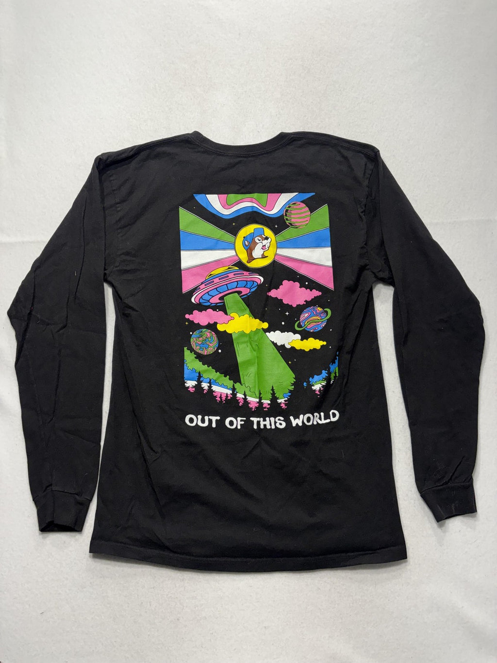 Buc-ee's Shirt Mens Large Black Out Of This World Space Graphic Long Sleeve Tee