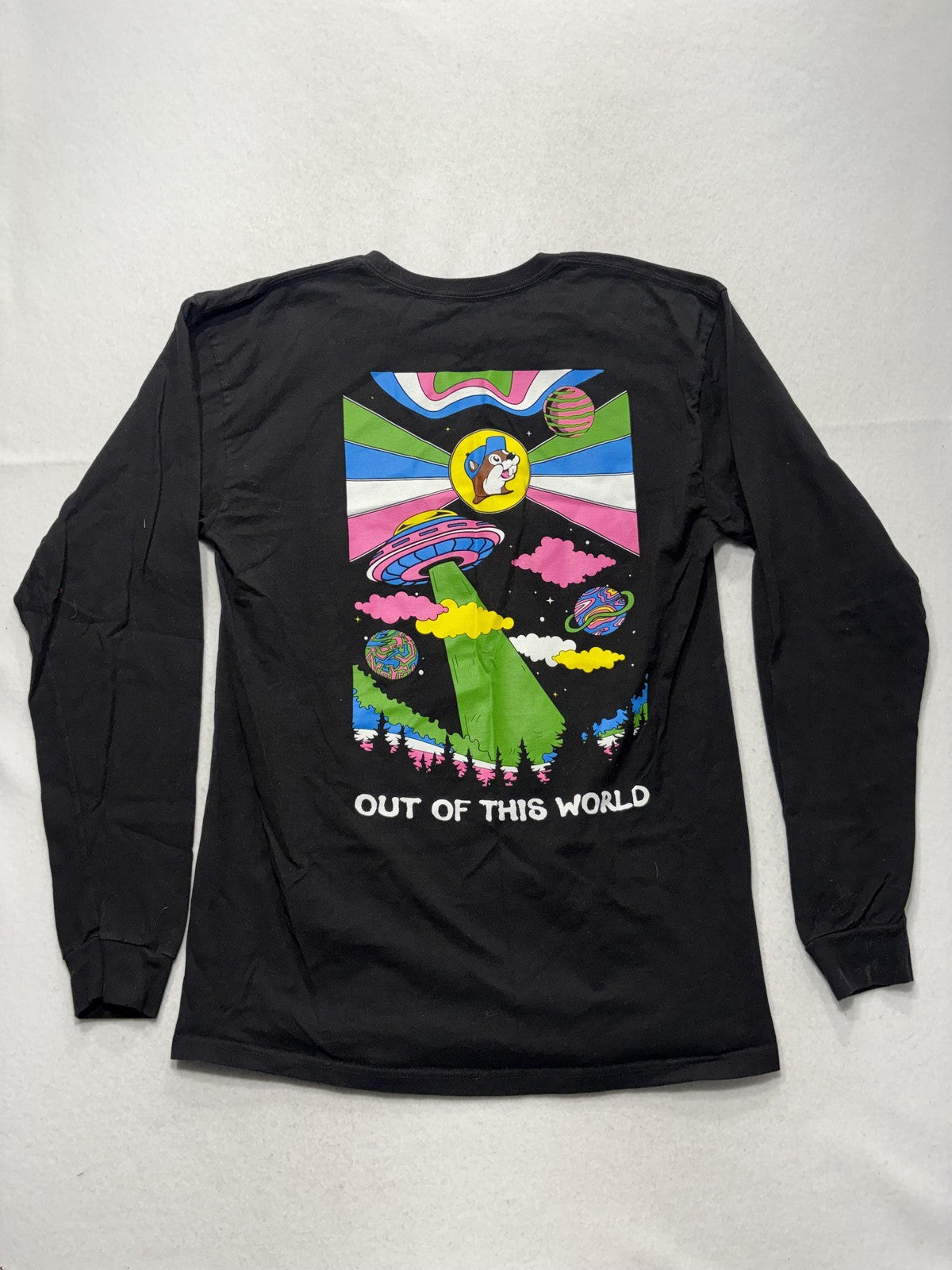Buc-ee's Shirt Mens Large Black Out Of This World Space Graphic Long Sleeve Tee