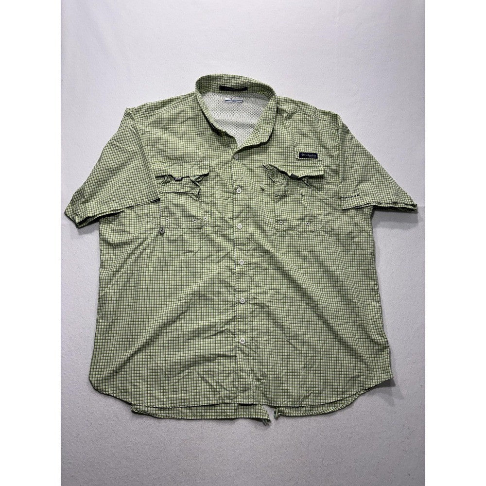 Columbia PFG Super Bahama Shirt Mens 2XL Green Short Sleeve Fishing Button Up