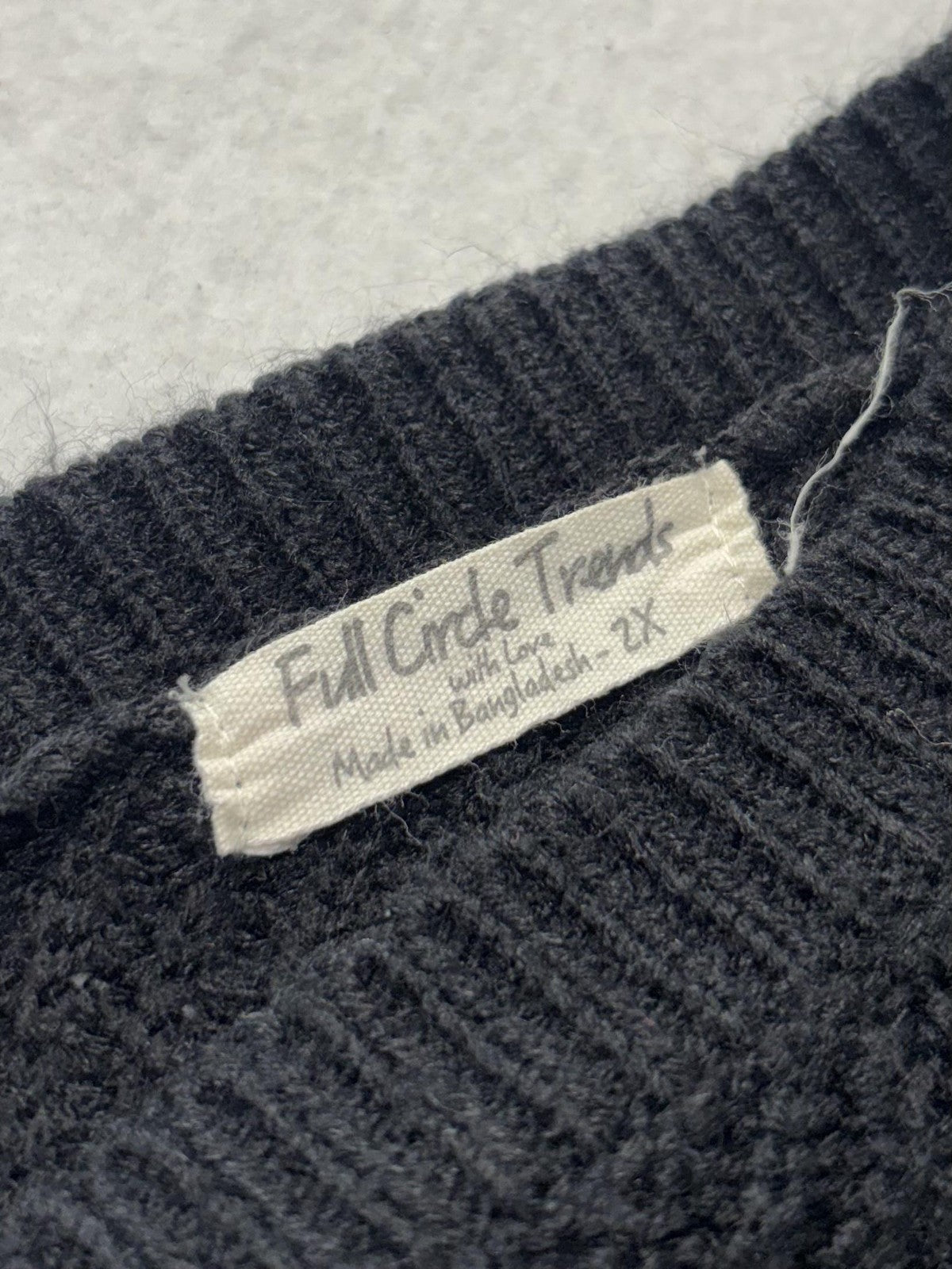 Full Circle Trends Sweater Womens 2X Plus Black V Neck Waffle Knit Drawstring
