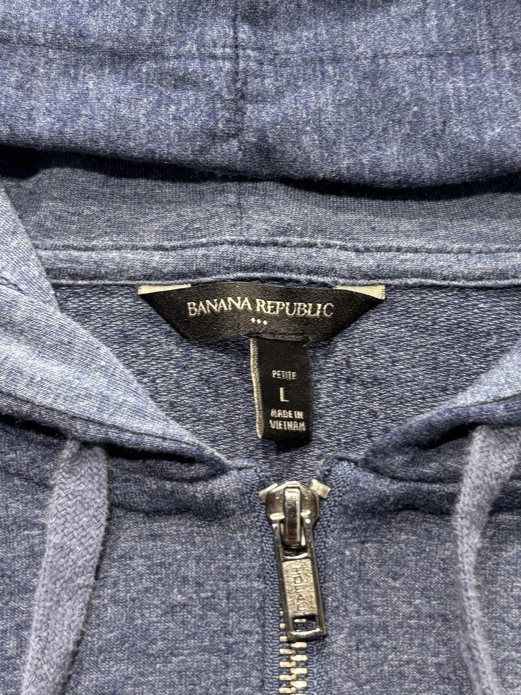 Banana Republic Jacket Womens L Petite Blue Hooded Full Zip Knit Relaxed Casual