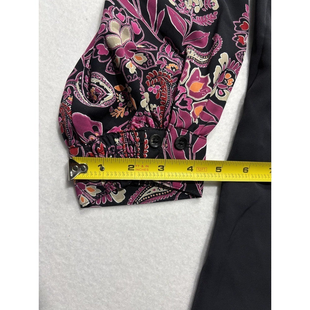 Chicos Womens 2 Black Paisley Floral Tunic Blouse Long Sleeve Mandarin Top