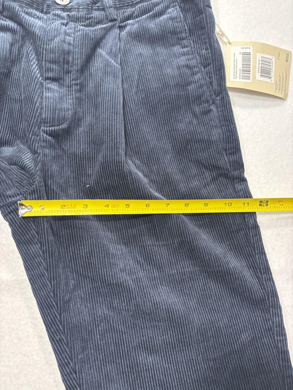 Frank And Oak Corduroy Pants Mens 32x26 Blue Pleated Relaxed Cropped Tapered