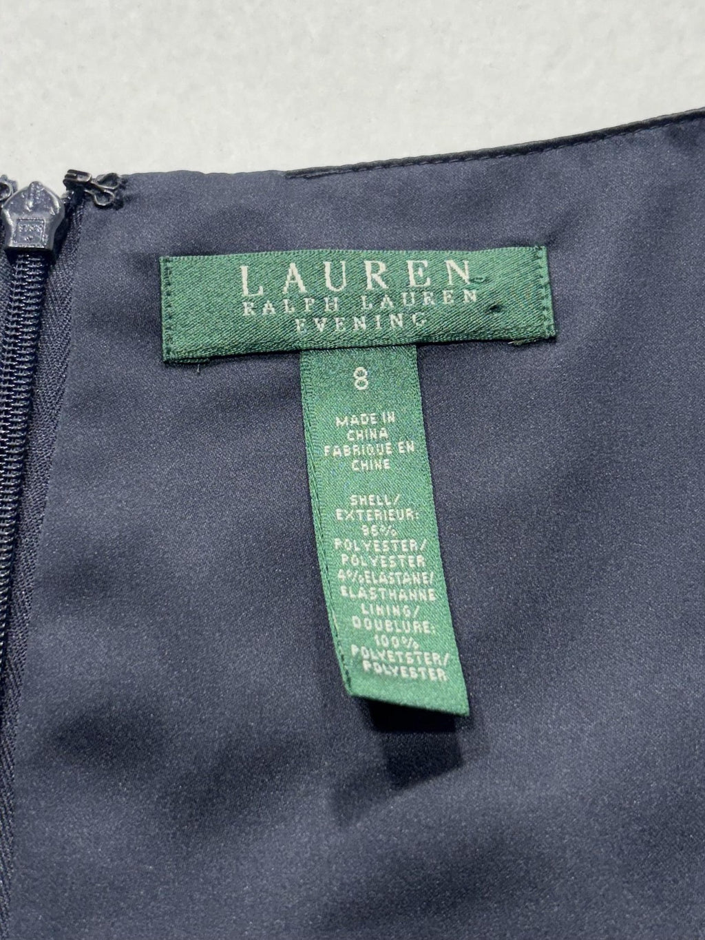 Lauren Ralph Lauren Evening Dress Womens 8 Blue Ruched Satin Sheath Knee Length