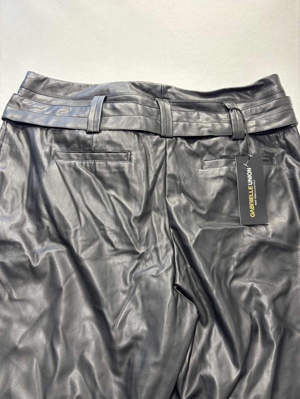Gabrielle Union Pants Womens 18 Tall Black Faux Leather Jogger Belted Pockets