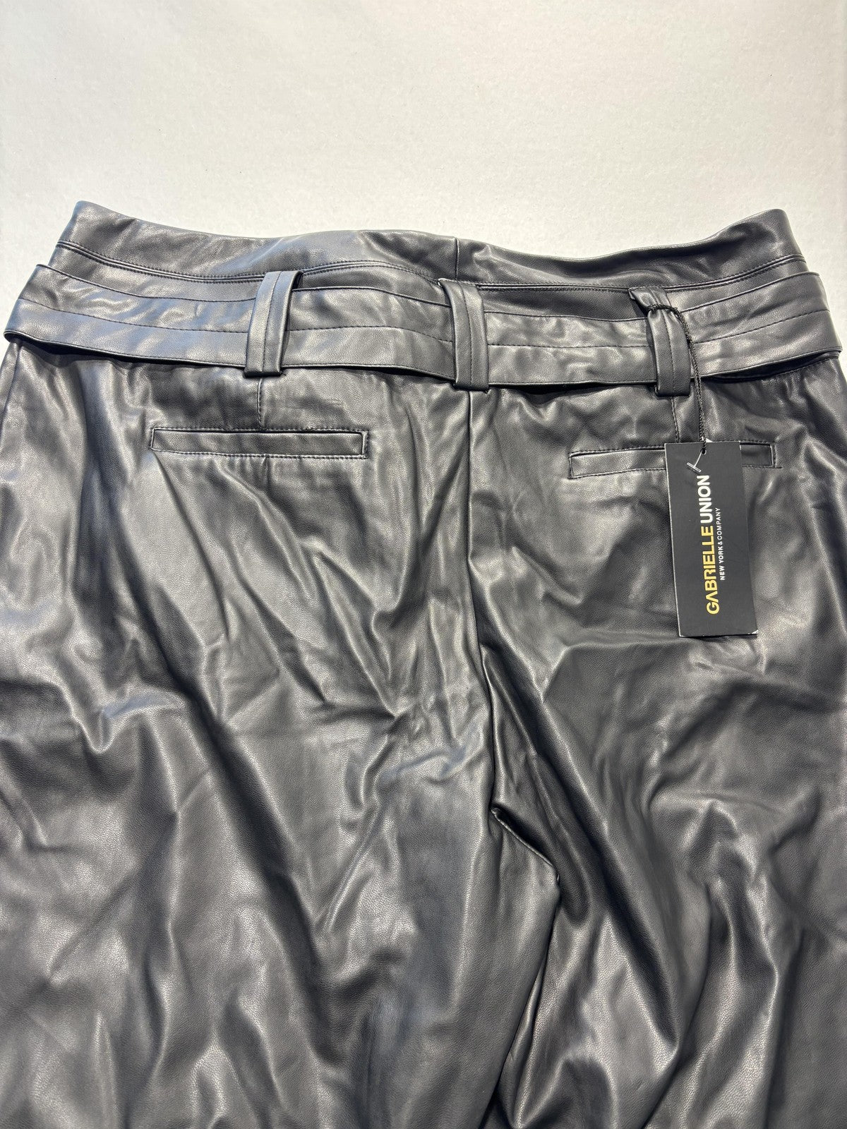 Gabrielle Union Pants Womens 18 Tall Black Faux Leather Jogger Belted Pockets