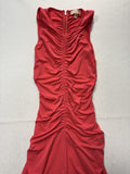 Miguel Michelles Dress Womens Large Red Ruched Scoop Neck Sleeveless Long Sheath