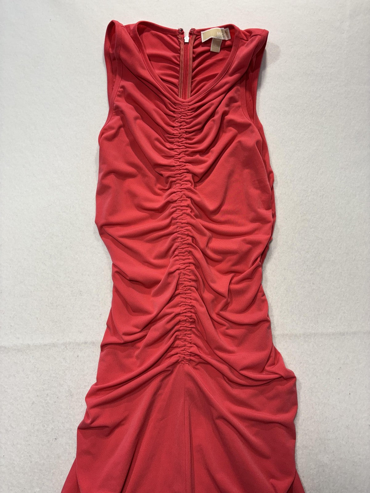 Miguel Michelles Dress Womens Large Red Ruched Scoop Neck Sleeveless Long Sheath