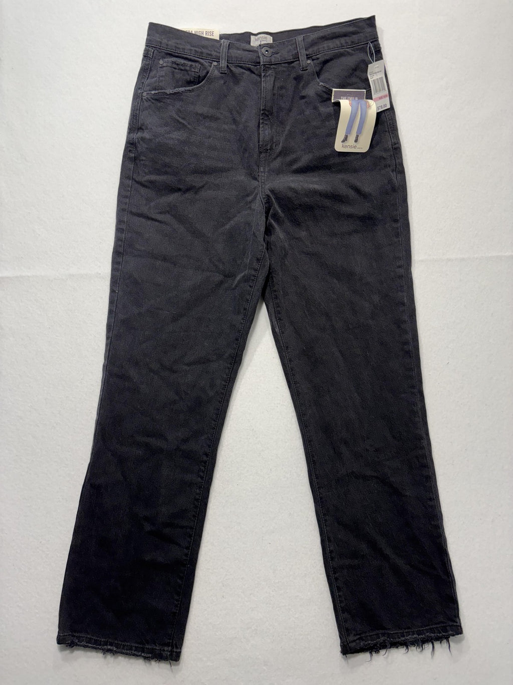 Kensie Jeans Womens 10/30 Gray Charcoal Wash High Rise Slim Straight Raw Hem