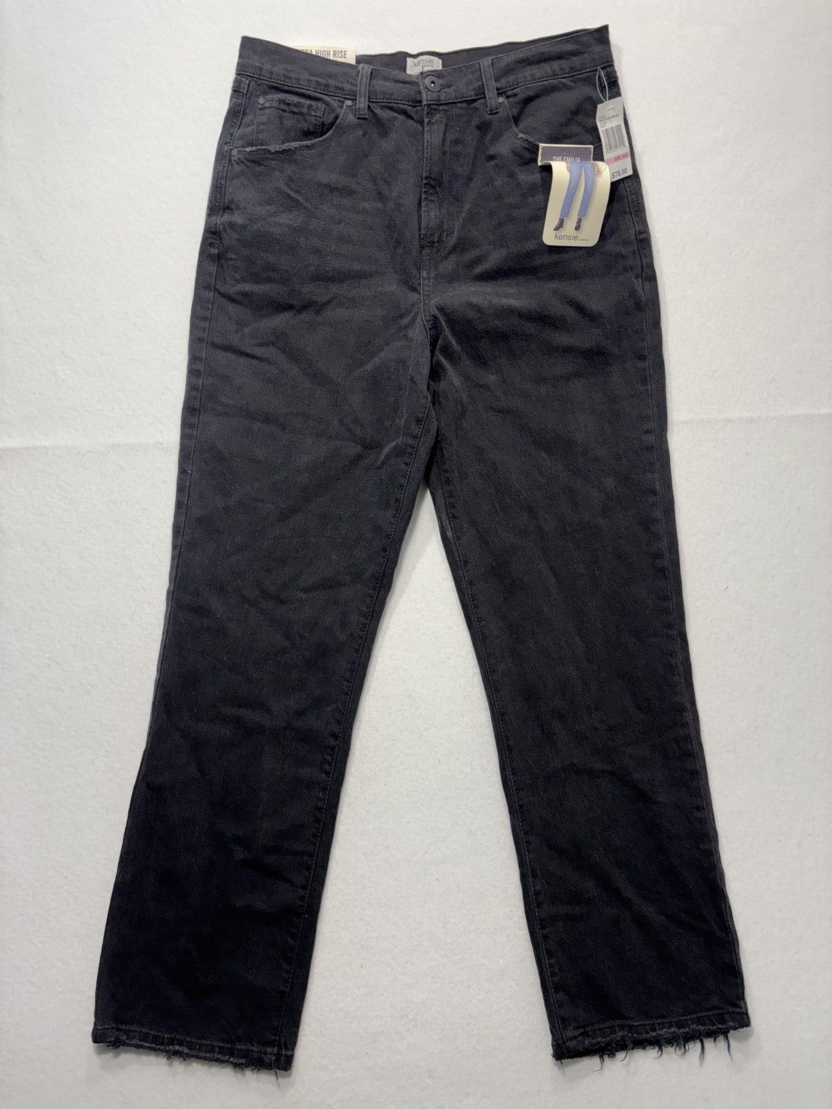 Kensie Jeans Womens 10/30 Gray Charcoal Wash High Rise Slim Straight Raw Hem