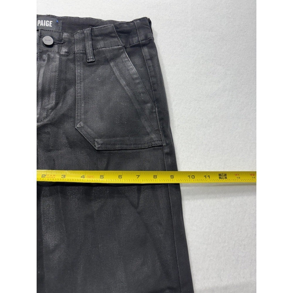 Paige Pants Womens 27 Black Mayslie Coated Denim Jogger Ankle Zip Cuffed Stretch