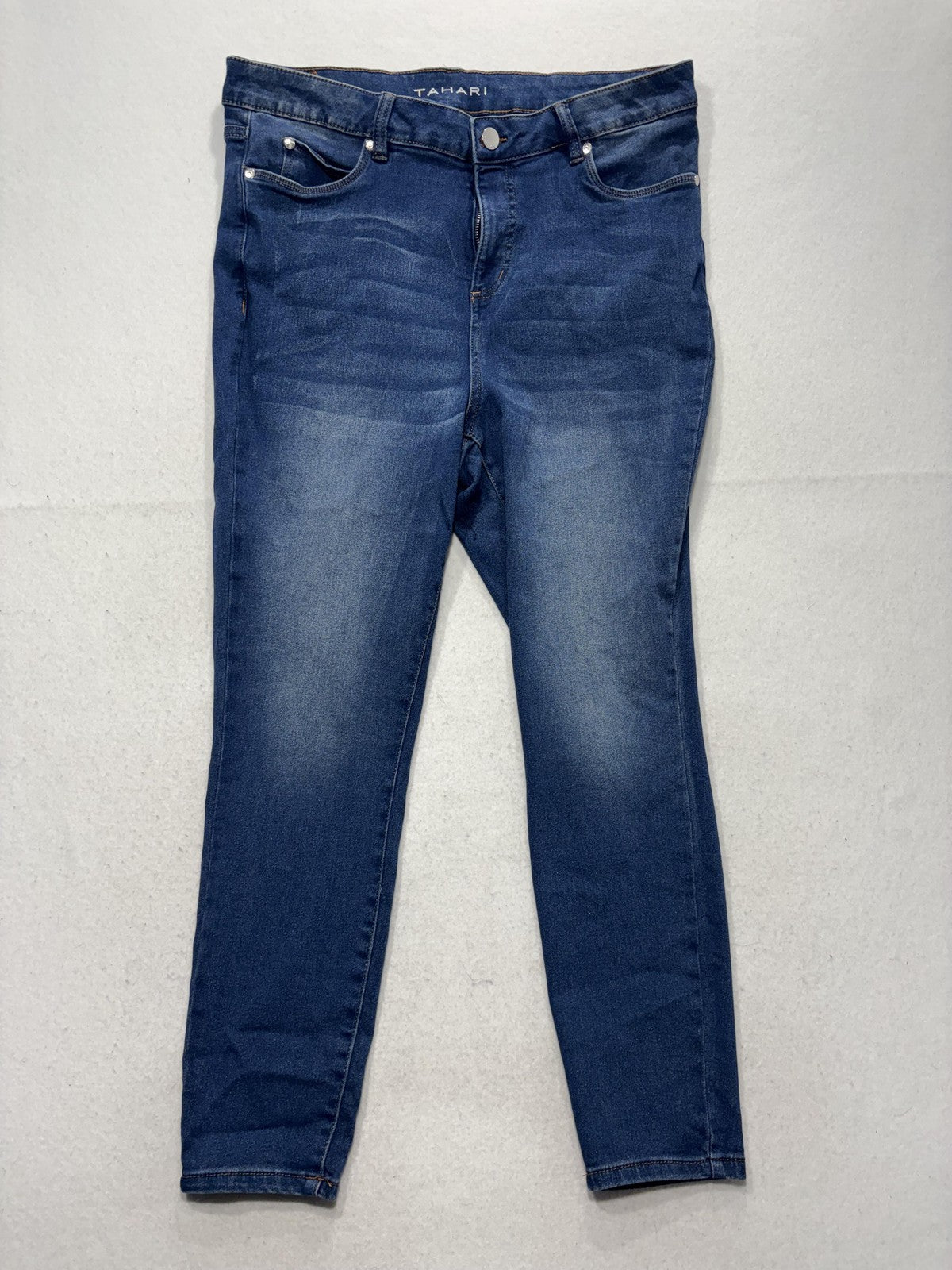 Tahari Jeans Womens 16W Blue Medium Wash High Rise Skinny Stretch 38x27 Denim