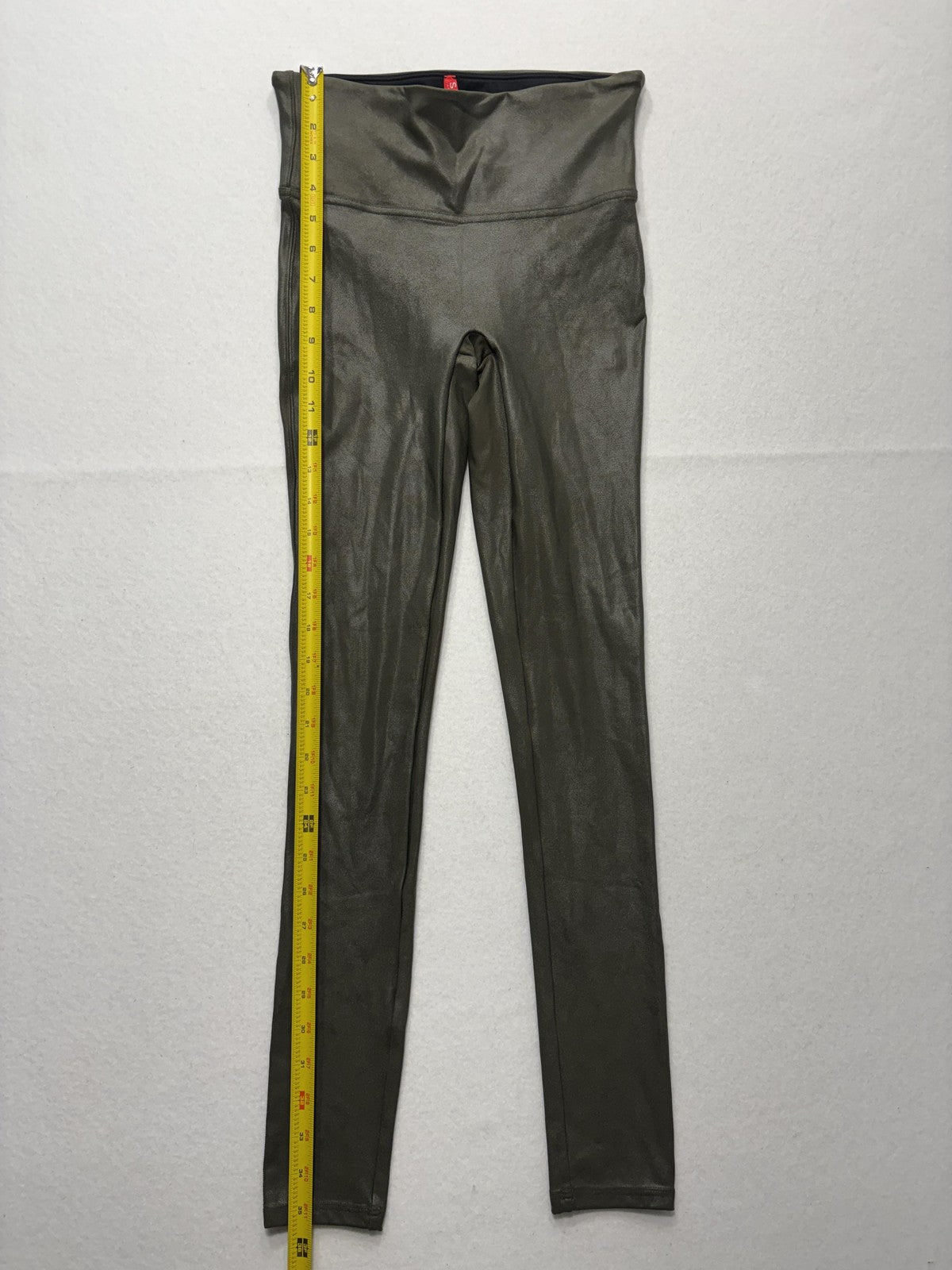 Spanx Leggings Womens Small Olive Faux Leather High Rise Shaping Pull On