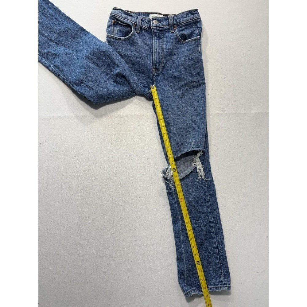 Abercrombie & Fitch 90s Straight Jeans Womens 25 Blue High Rise Distressed 25x27