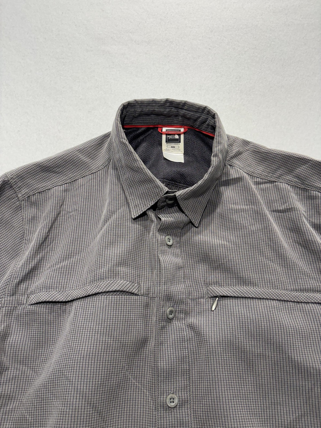 The North Face Shirt Mens Medium Gray Check Short Sleeve Button Up Hiking Casual