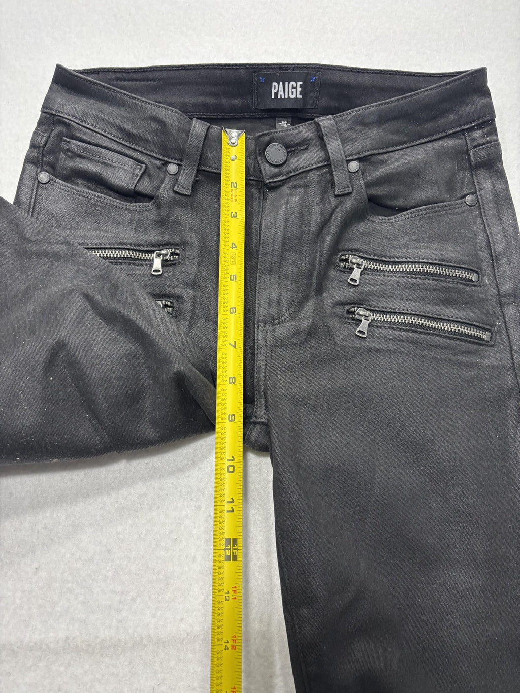Paige High Rise Edgemont Jeans Womens 26 Black Wash Skinny 26x28 Zip Pockets
