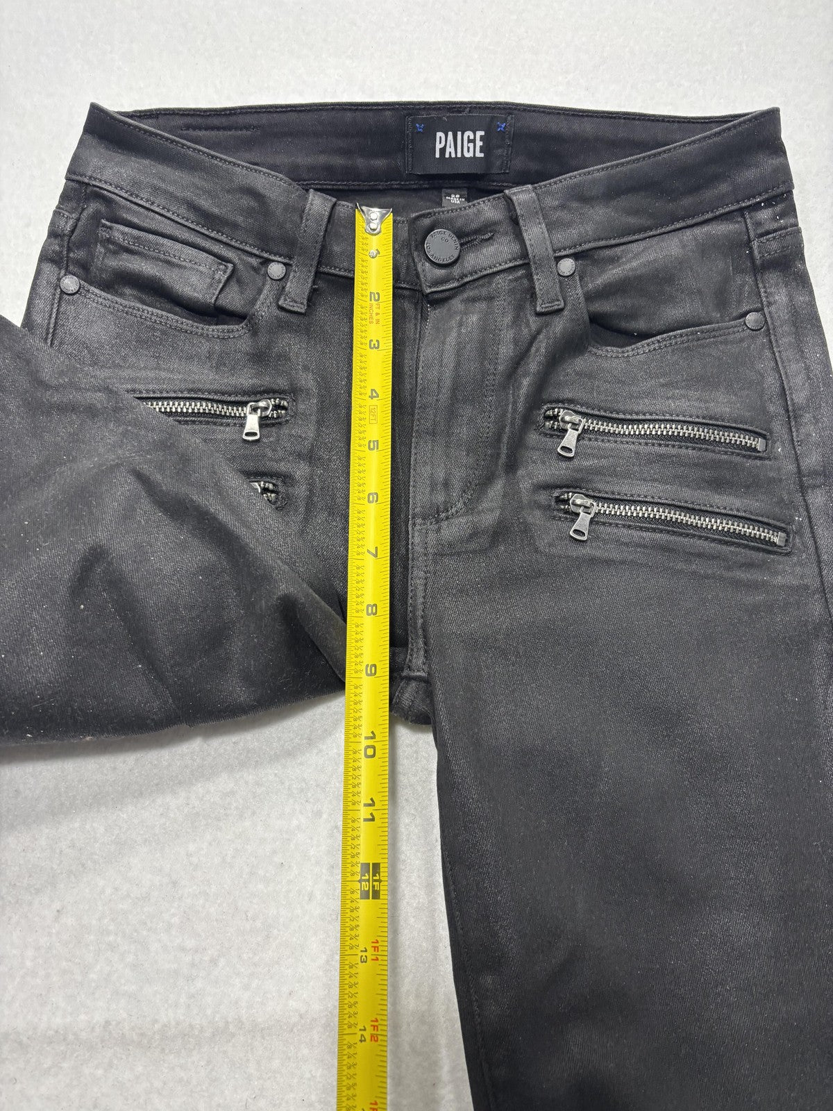 Paige High Rise Edgemont Jeans Womens 26 Black Wash Skinny 26x28 Zip Pockets