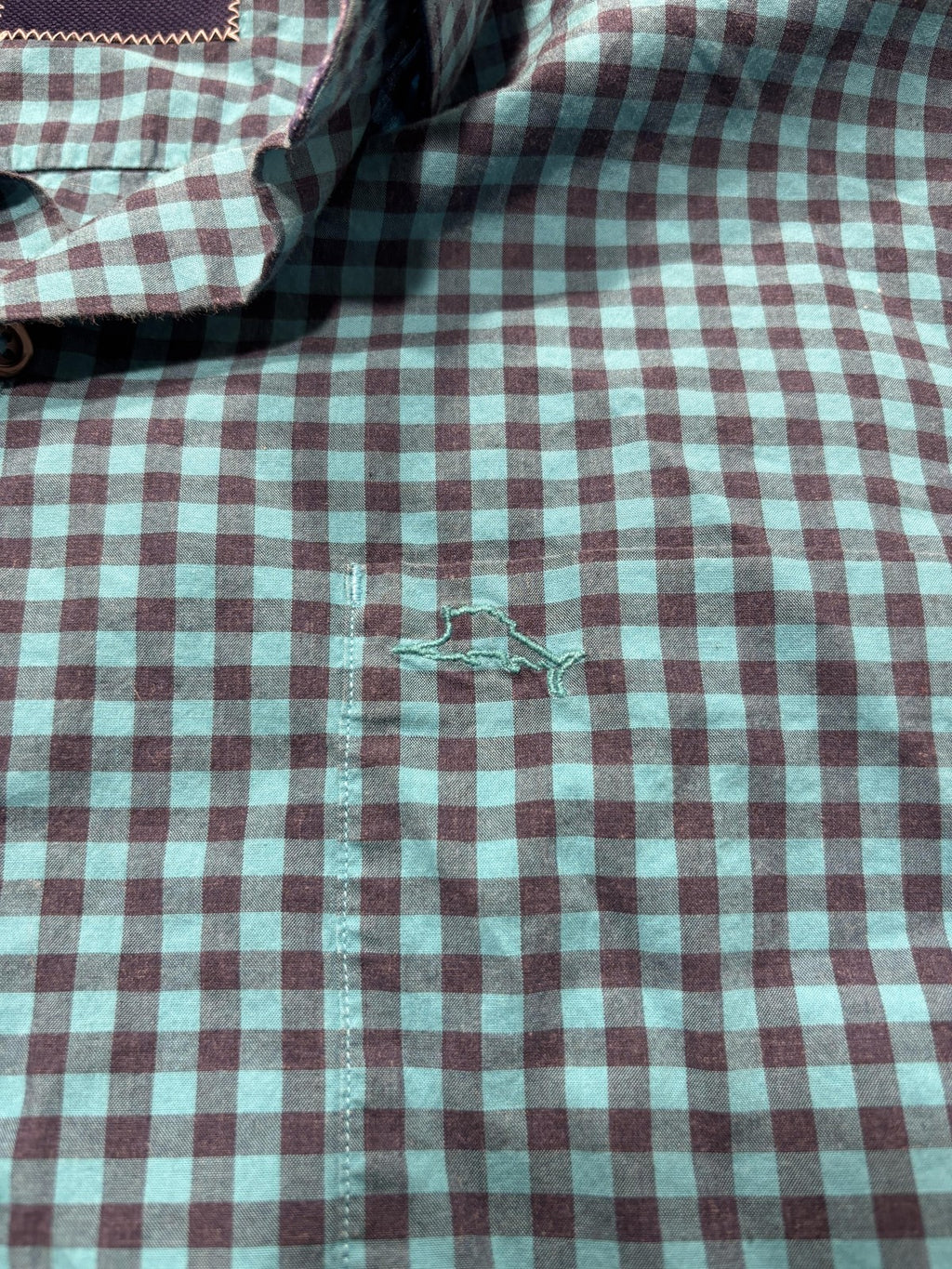 Tommy Bahama Shirt Mens Medium Blue Gingham Pima Cotton Long Sleeve Button Up