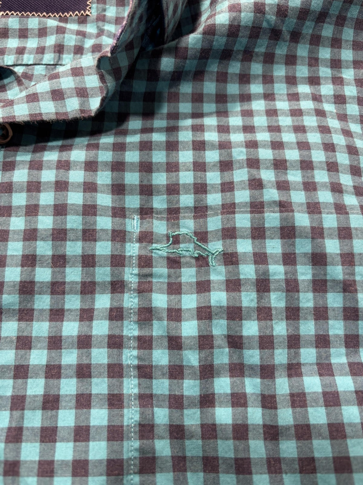Tommy Bahama Shirt Mens Medium Blue Gingham Pima Cotton Long Sleeve Button Up