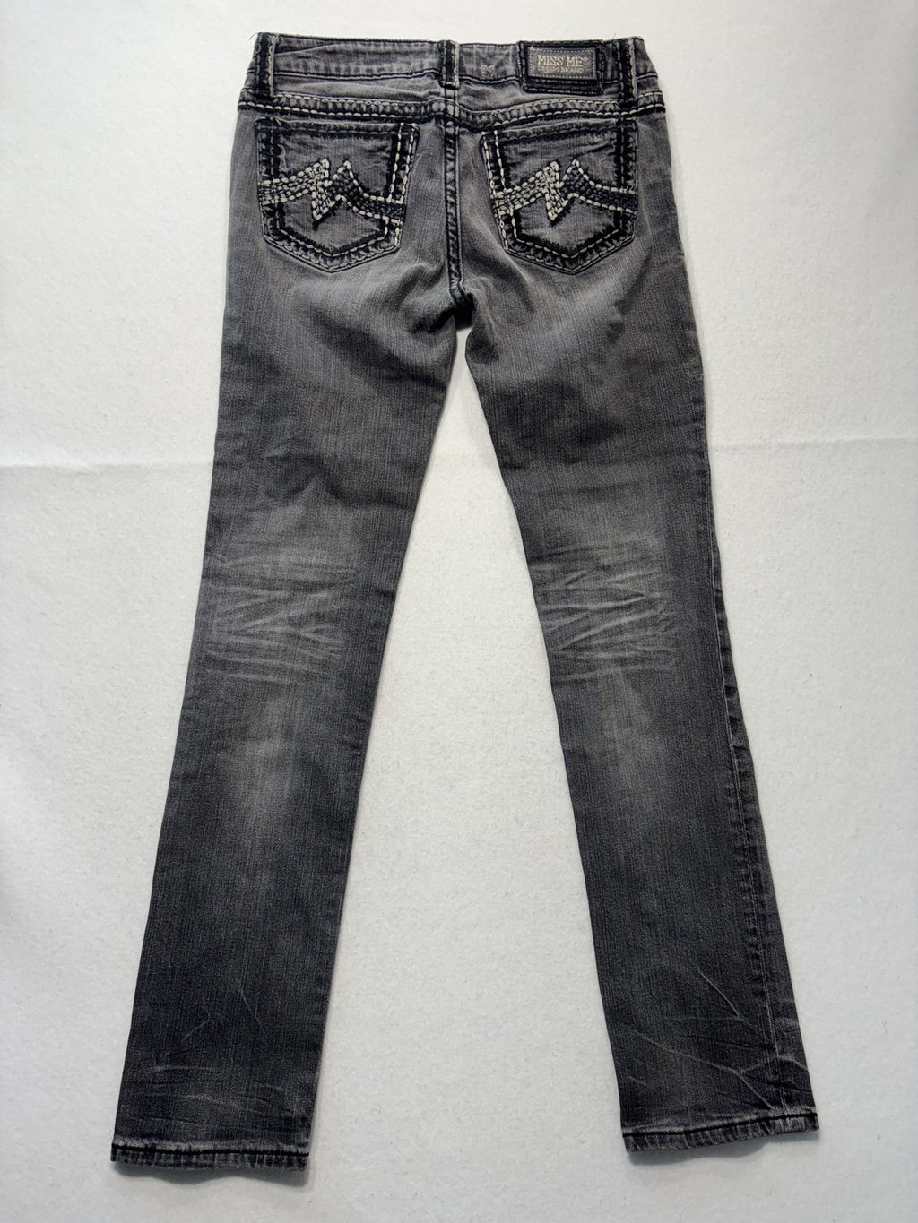Miss Me Sunny Skinny Jeans Womens 31 Charcoal Wash Mid Rise Embroidered 31x30.5